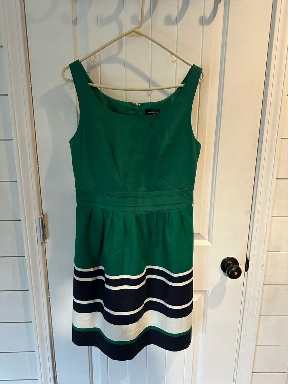 The Limited Green Navy White Striped Midi Dress